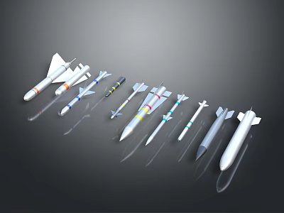 Weapon Collection of Various Modern Military Missiles with Different Sizes and Designs 3d model