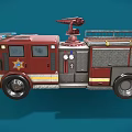 Red Fire Truck With Emergency Lights Ladder And Emblem Design