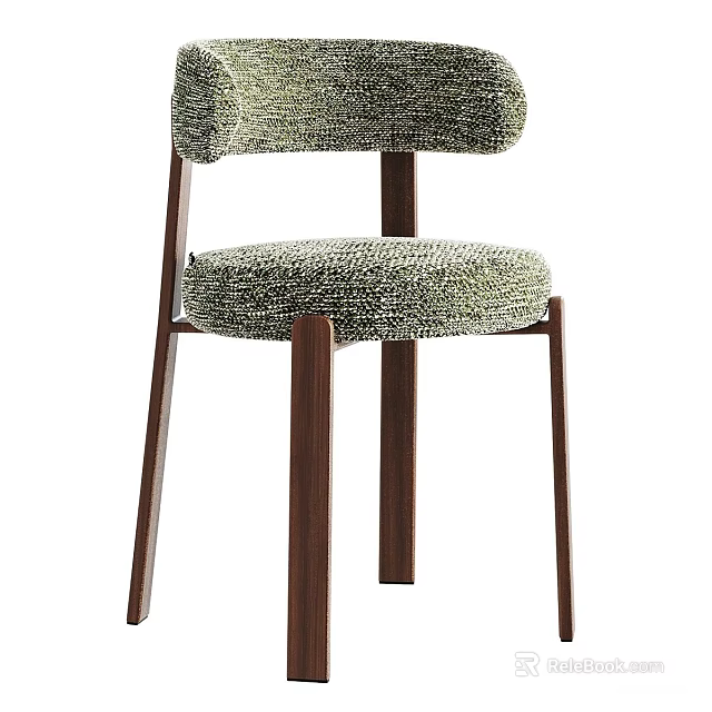 Green Fabric Upholstered Dining Chair With Wooden Legs And Modern Design 3d model 