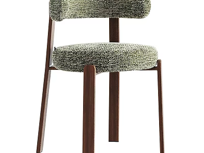 Green Fabric Upholstered Dining Chair With Wooden Legs And Modern Design 3d model