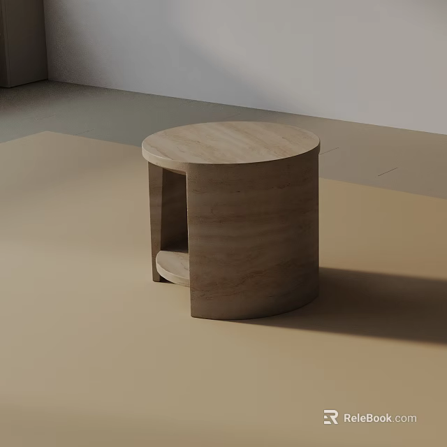Modern Wooden Round Side Table With Side Shelf And Minimalist Design 3d model