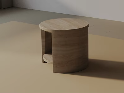 Modern Wooden Round Side Table With Side Shelf And Minimalist Design 3d model