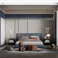 Blue Kids Room Interior With Bed Bedside Tables Stuffed Toys And Soft Rug