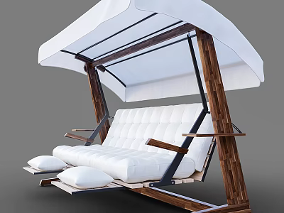 Comfortable Hanging Chair With Wooden Frame White Canopy And Padded Seat 3d model