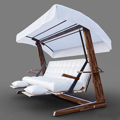Comfortable Hanging Chair With Wooden Frame White Canopy And Padded Seat 3d model