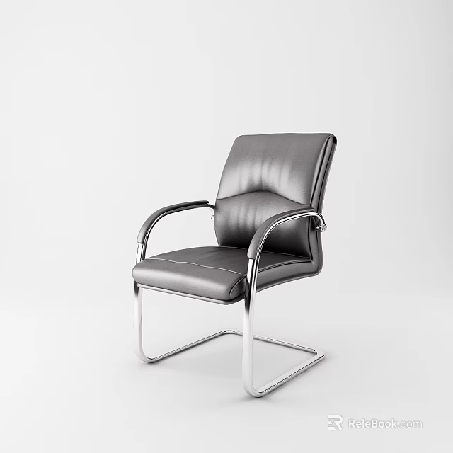 Gray Leather Office Chair With Metal Armrests And Modern Design Frame 3d model 