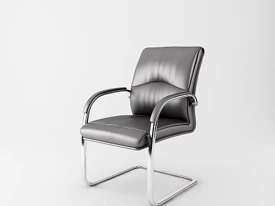 Gray Leather Office Chair With Metal Armrests And Modern Design Frame 3d model
