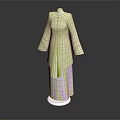 Traditional Light Green Robe With Long Sleeves And Purple Skirt On Mannequin