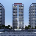Modern High Rise Residential Building With Glass Windows Exterior And Water Feature Greenery