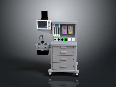 Medical Patient Monitoring Device With Digital Screen Control Panel And Wheeled Cart Drawers 3d model