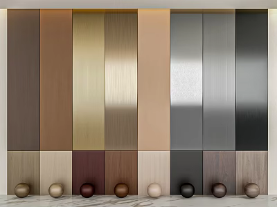 Various Colored Textured Wall Panels with Metallic and Wood Samples for Interior Design 3d model