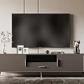 Modern Gray TV Stand With TV Decorative Vase Photo Frame And Trophy Storage
