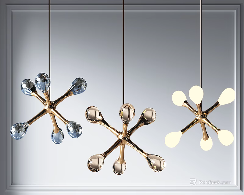 Modern Gold Chandelier Design With Spherical Glass And White Bulb Elements 3d model