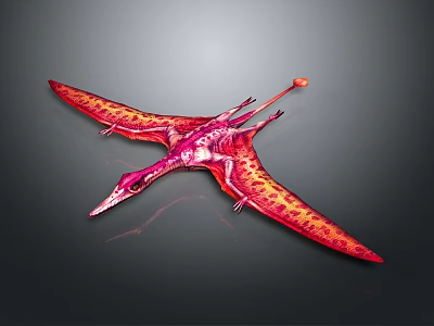 Vibrant Red And Pink Pterosaur With Large Patterned Wings And Long Tail 3d model