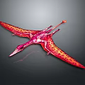 Vibrant Red And Pink Pterosaur With Large Patterned Wings And Long Tail