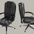 Modern Black Leather Office Chair with Metal Armrests and Five Star Casters