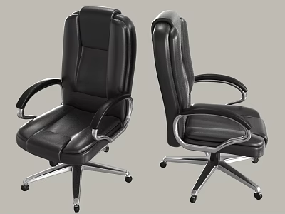 Modern Black Leather Office Chair with Metal Armrests and Five Star Casters 3d model