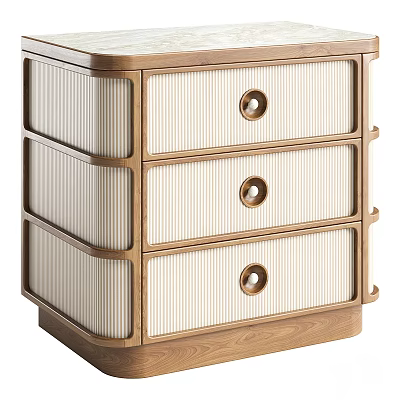 Wooden Chest of Drawers with White Striped Fronts and Round Metal Knobs 3d model