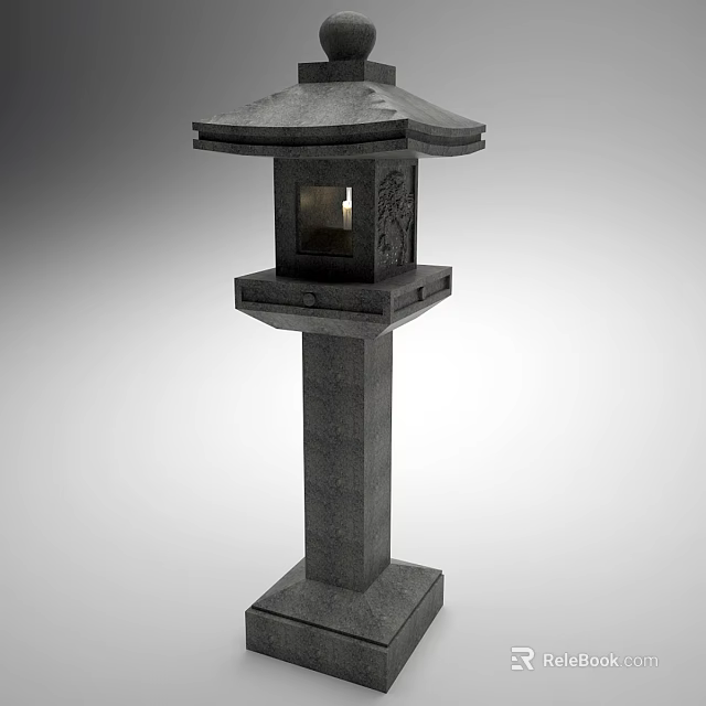 Traditional Japanese Stone Outdoor Lantern With Pagoda Roof And Carved Details 3d model 