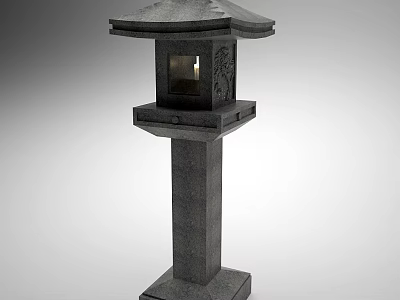 Traditional Japanese Stone Outdoor Lantern With Pagoda Roof And Carved Details 3d model