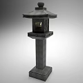 Traditional Japanese Stone Outdoor Lantern With Pagoda Roof And Carved Details