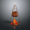 Traditional Copper Cooking Pot on Tripod Stand with Flaming Base for Household Cooking