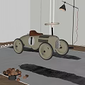 Kids Electric Toy Car With Vintage Style Red Seat Beige Body And Steering Wheel