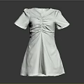White Short Sleeved Dress With Ruched Front And V Neck Design