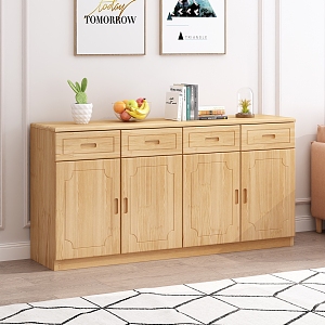 Nordic Sideboard Solid Wood Sideboard Ornaments Hanging Painting Fruit Plate Carpet 3d model