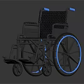 Modern Black Wheelchair With Blue Armrests Ergonomic Seat And Blue Rimmed Wheels