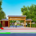 Landscape Garden Design With Green Lawn Trees Pond And Pathways