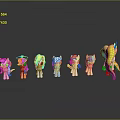 My Little Pony Colorful Game Movie Characters Standing In A Row With Dark Background Reflections