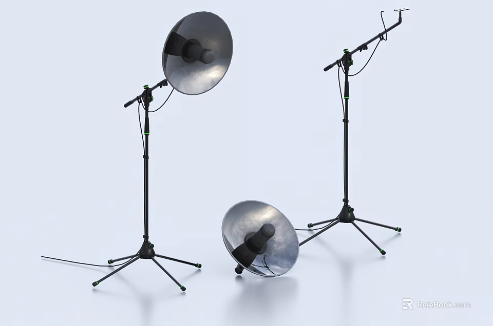 Silver Headphone Speakers On Three Stands With Light Background Design 3d model
