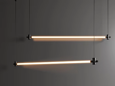 Modern Linear Pendant Lights With Black Frame And Warm Glow Hanging In Space 3d model