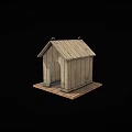 Wooden Small House With Gabled Roof And Open Door On Wooden Base