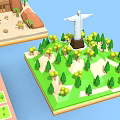 Cartoon Scene 3D World Famous Landmarks Models With Green Bases And Trees