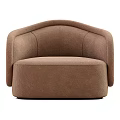 Modern Single Seater Sofa With Curved Arms And Brown Fabric Upholstery