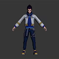 3D Character Model in Blue White Jacket with Short Hair and Yellow Shoes Standing