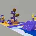 Colorful Kids Playground Photo Spot With Purple Yellow Tracks Pirate Ship And Spin Rides