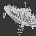 Vintage Style Boat 3D Model with Red Deck Gray Blue Hull Lifebuoy and Superstructure Design
