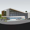 Modern Sales Office Building With Green Roof Glass Facade And Landscaping Trees