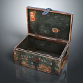 Vintage Open Luggage Trunk With Weathered PARGO TELL Labels And Old Design