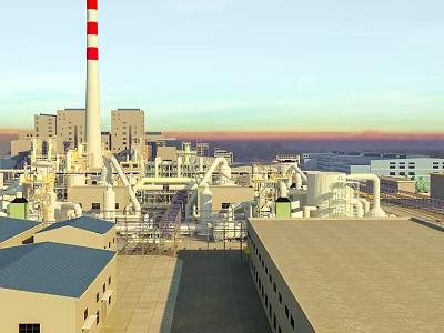 Modern Industrial Plant With Red White Chimney Large Equipment And Building Structures 3d model