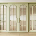 Light Green Modern Sliding Doors With Arched Top Grid Glass And Metal Handles