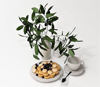 Modern Tableware Coffee Cup Coffee Spoon Plate Saucer Plant 3d model