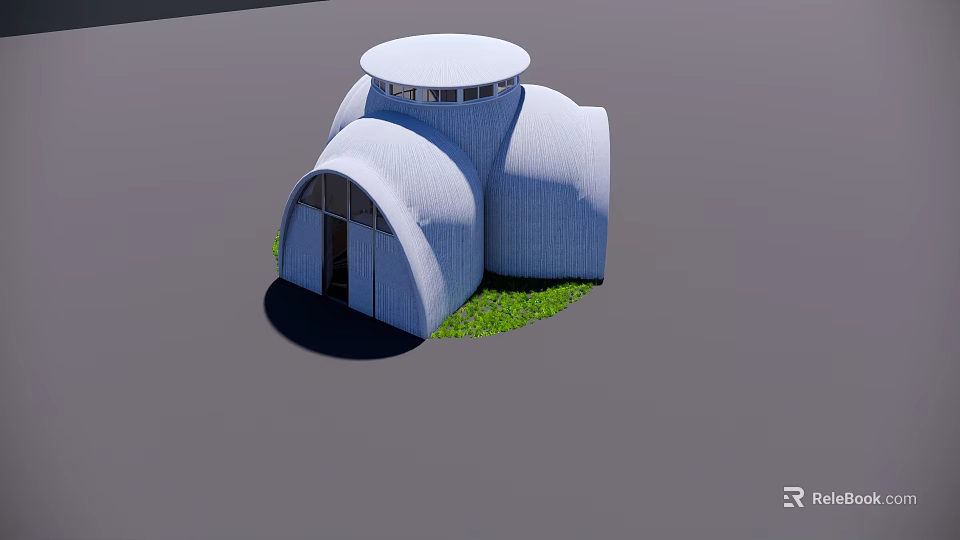 Unique White Detached Villa With Dome Roof Arch Door And Green Lawn 3d model 