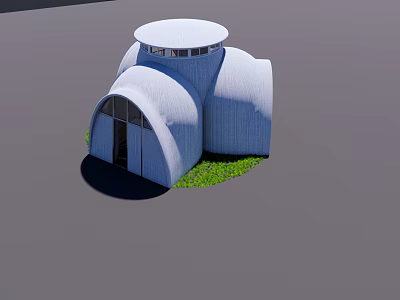 Unique White Detached Villa With Dome Roof Arch Door And Green Lawn 3d model