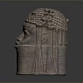 Traditional Head Sculpture Carving with Textured Surface Spiked Crown and Facial Features 3d model