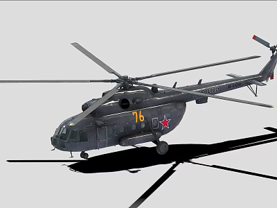 Dark Colored Helicopter With Number 76 Red Star Main And Tail Rotors 3d model