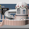 Colorful Kids Playground With Dome Shaped Structures Silver Slide ABC Blackboard And Star Decorations